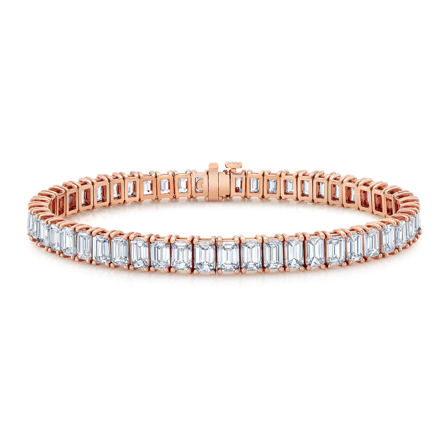 Classic Tennis Bracelet in Rose Gold with Emerald Cut Diamonds