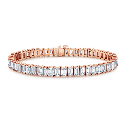 Classic Tennis Bracelet in Rose Gold with Emerald Cut Diamonds