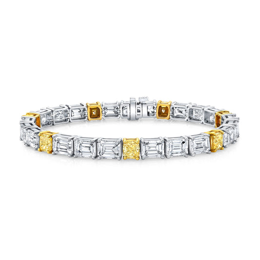 Two-Tone Tennis Bracelet with Radiant & Emerald Cut Diamonds