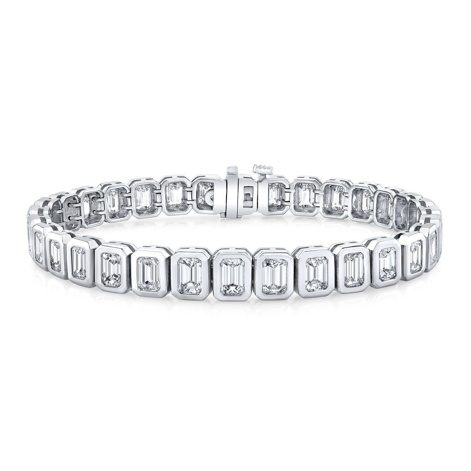 White Gold Tennis Bracelet with Bezel Set Emerald Diamonds