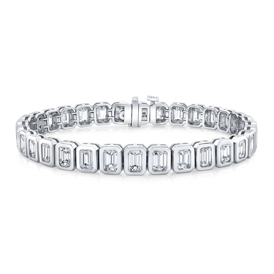 White Gold Tennis Bracelet with Bezel Set Emerald Diamonds