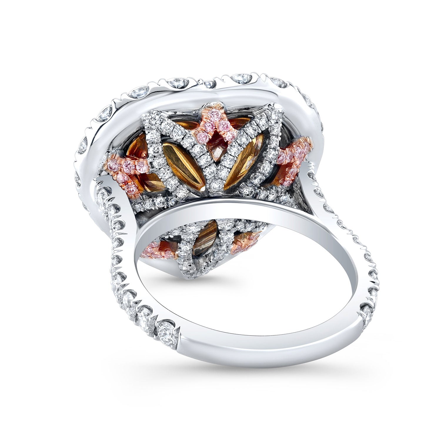 Tri-Color Heart-Shaped Yellow Diamond Double Halo Ring