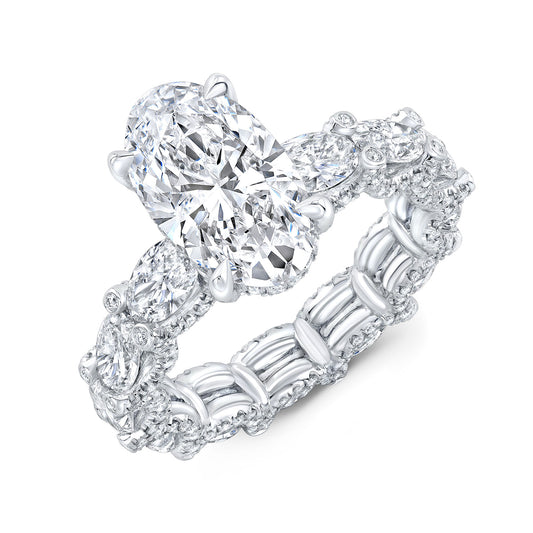 Eternity Engagement Ring with Oval Diamonds in White Gold