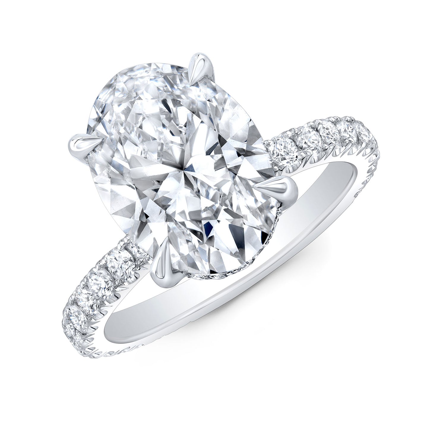 Oval Lab Grown Diamond Engagement Ring in White Gold with Diamond Accents