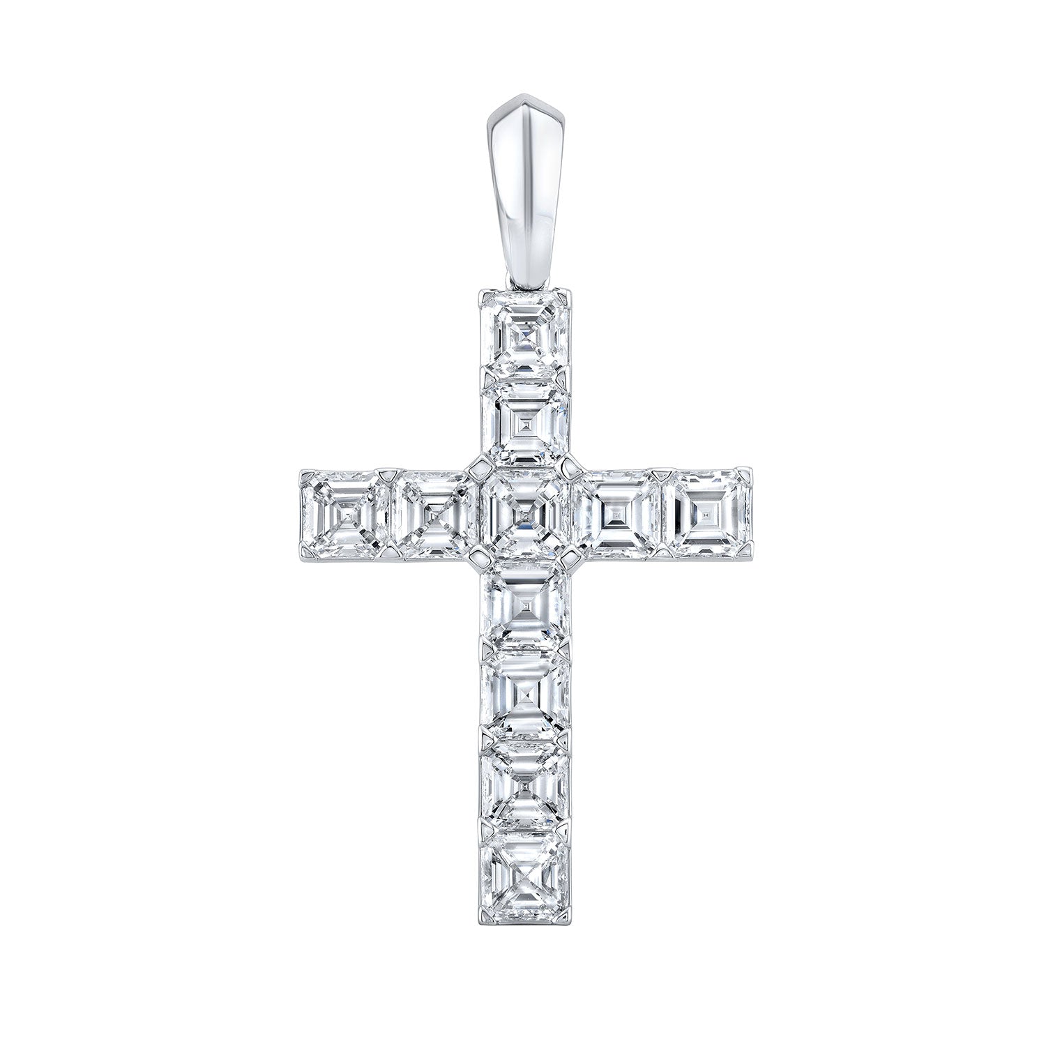 White Gold Cross Pendant with Asscher Cut Diamonds