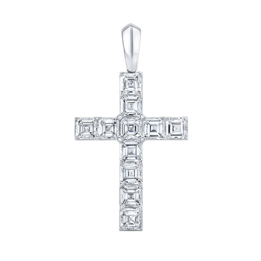 White Gold Cross Pendant with Asscher Cut Diamonds