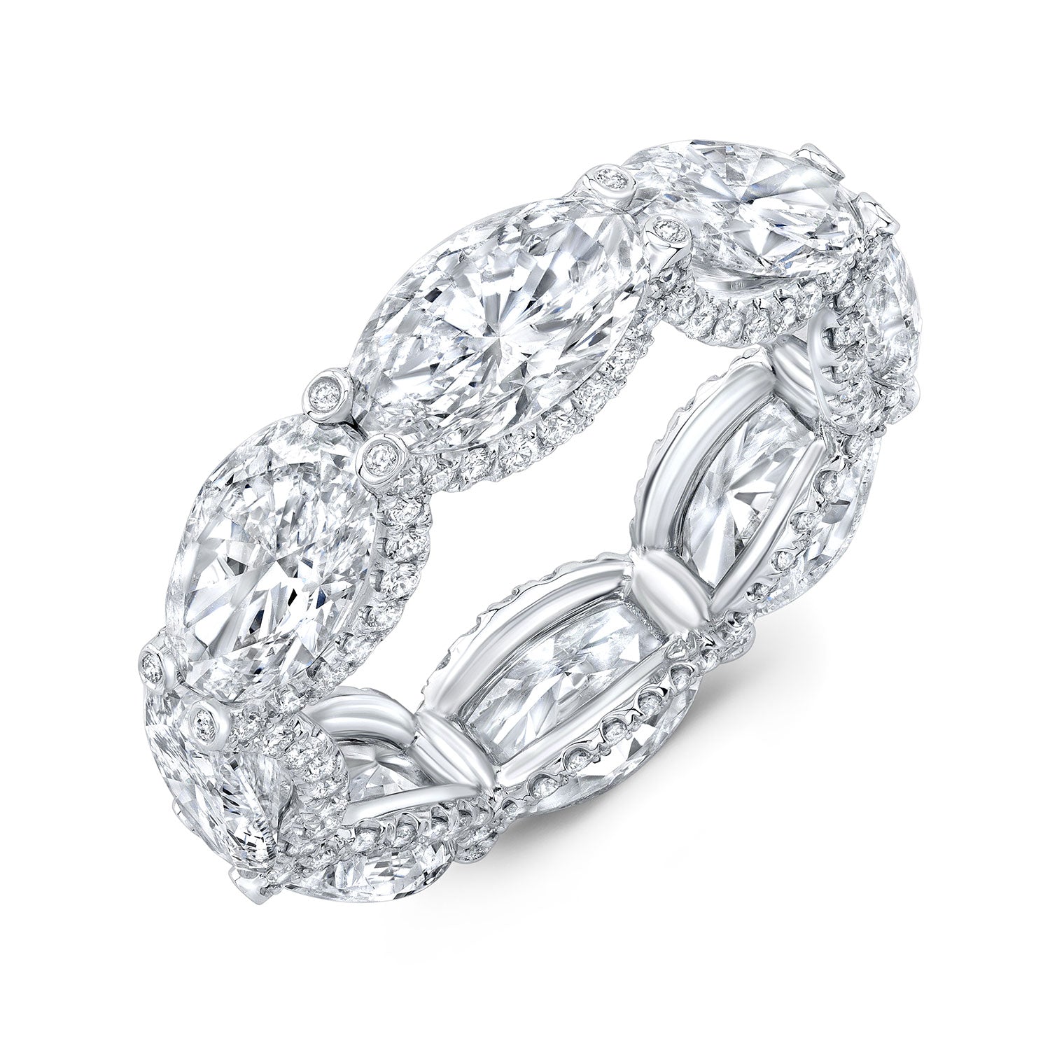 White Gold Eternity Band with Oval Diamonds & Micro-Pavé