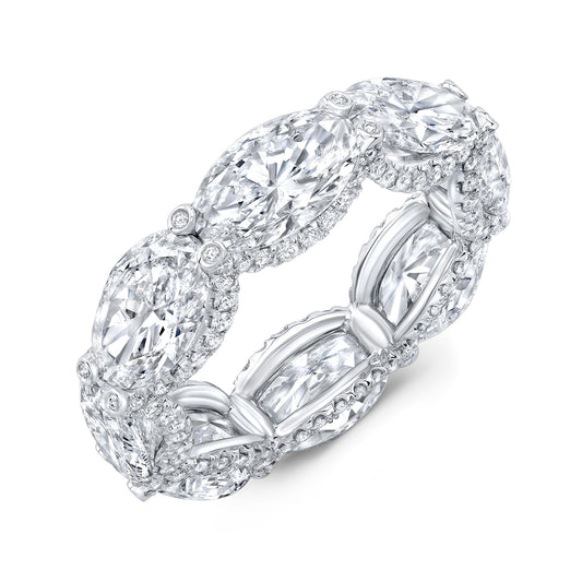 White Gold Eternity Band with Oval Diamonds & Micro-Pavé