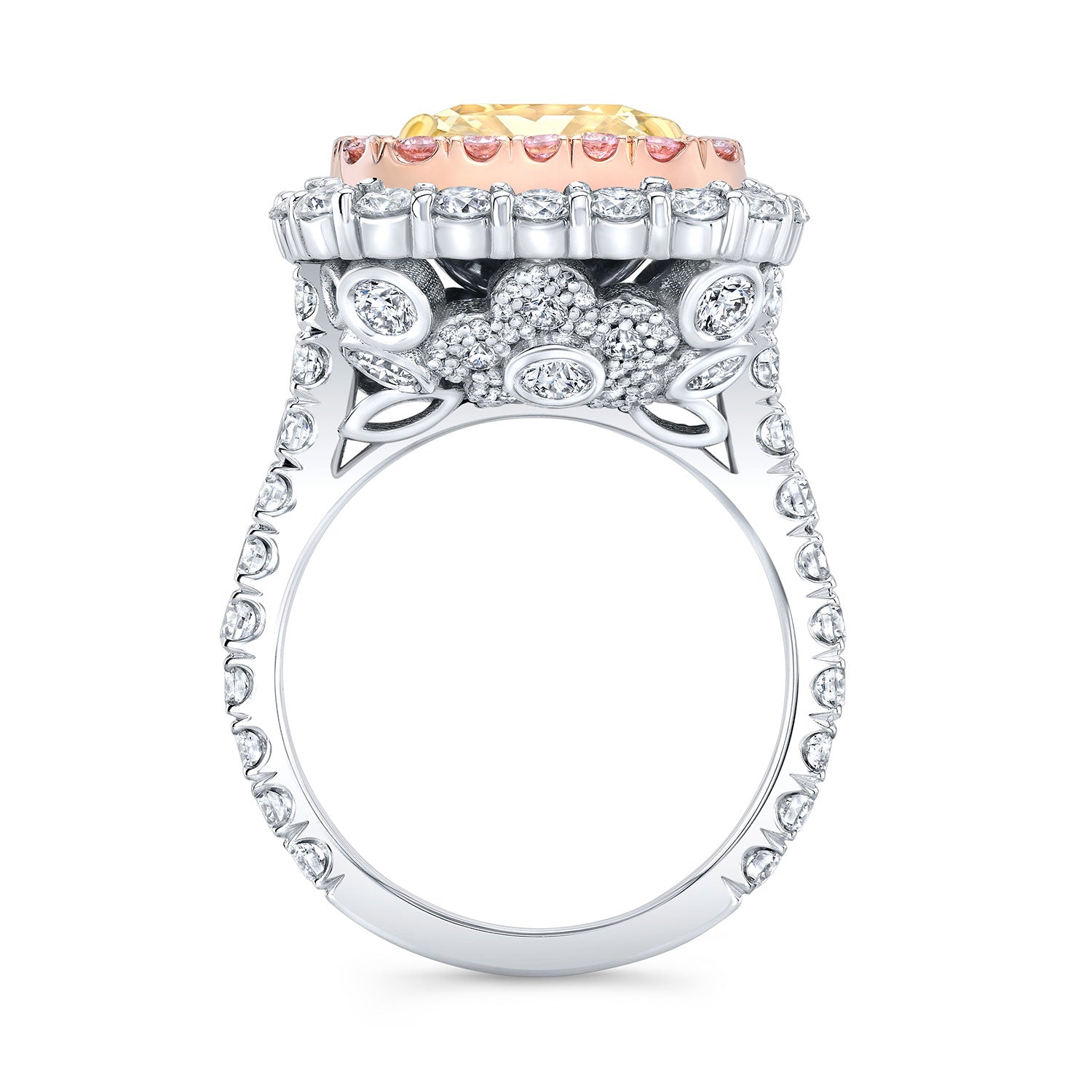 Double Halo Yellow Cushion Diamond Ring