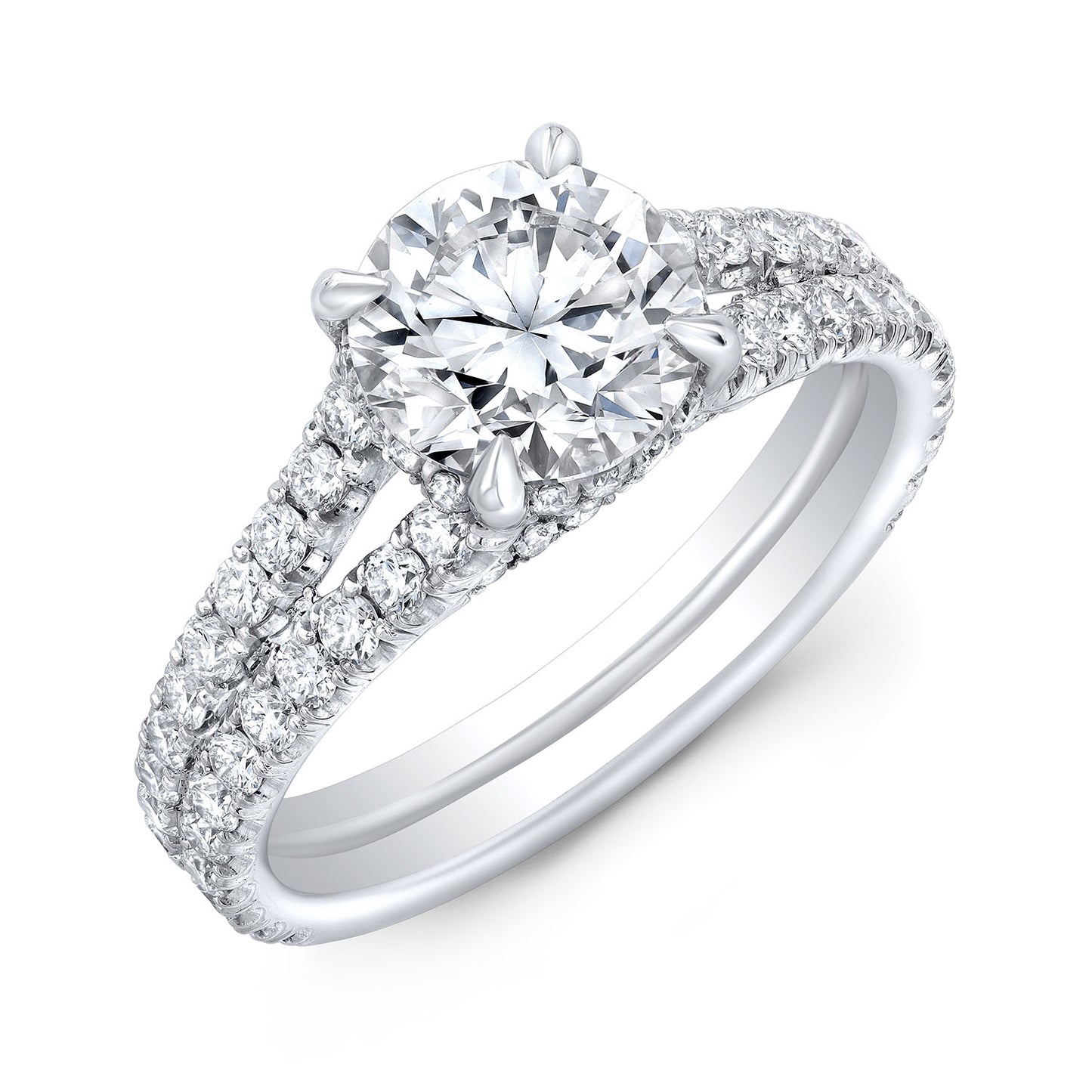 White Gold Split Shank Engagement Ring with Round Diamond