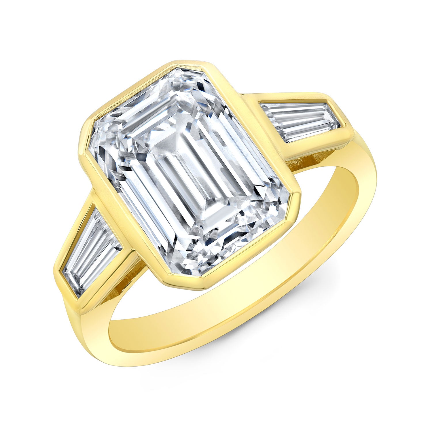 Yellow Gold Engagement Ring with Baguette & Emerald Diamonds