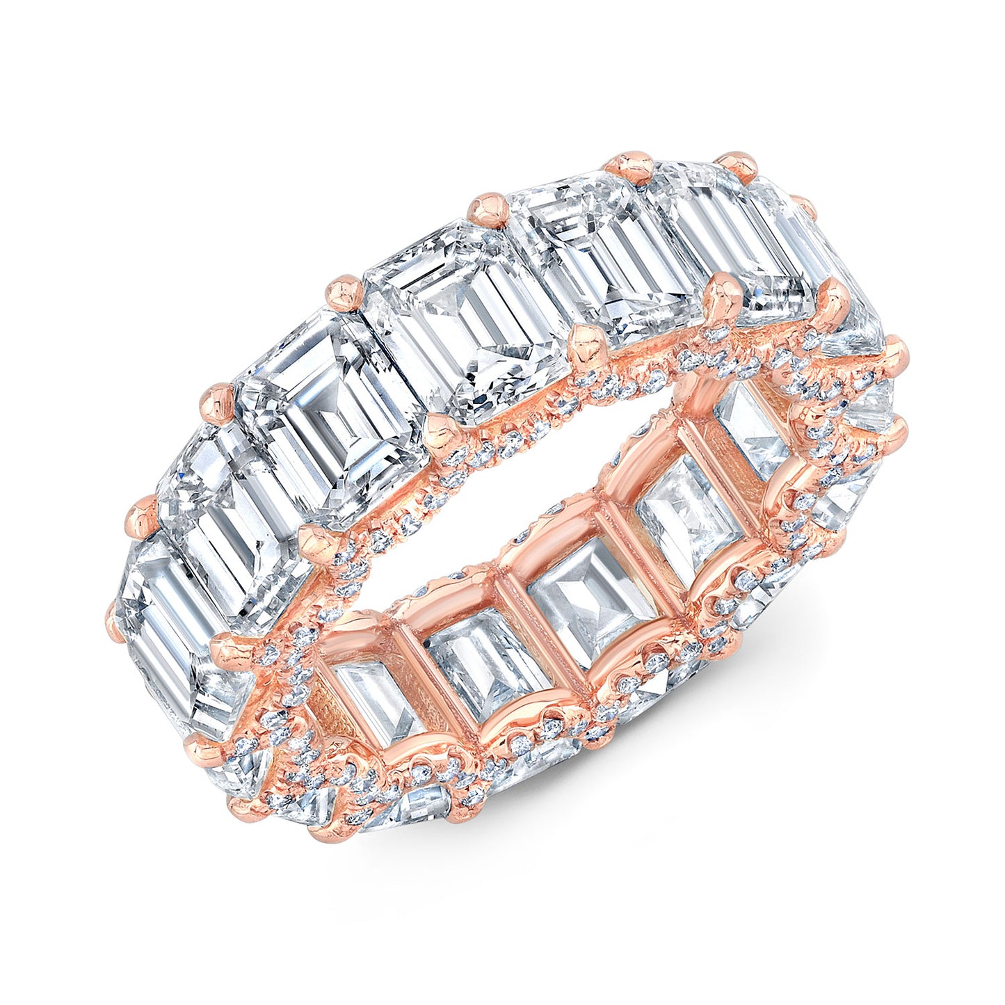 Rose Gold Eternity Band with Emerald & Micro Pavé Diamonds