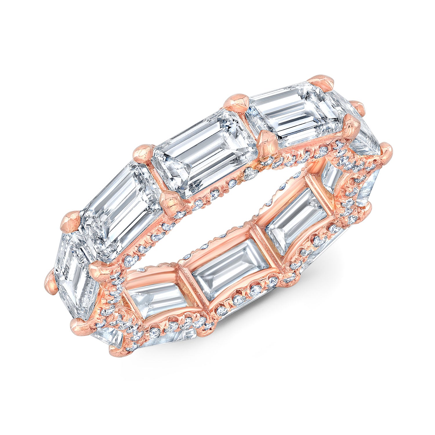 Rose Gold Eternity Band with Elongated Emerald Diamonds