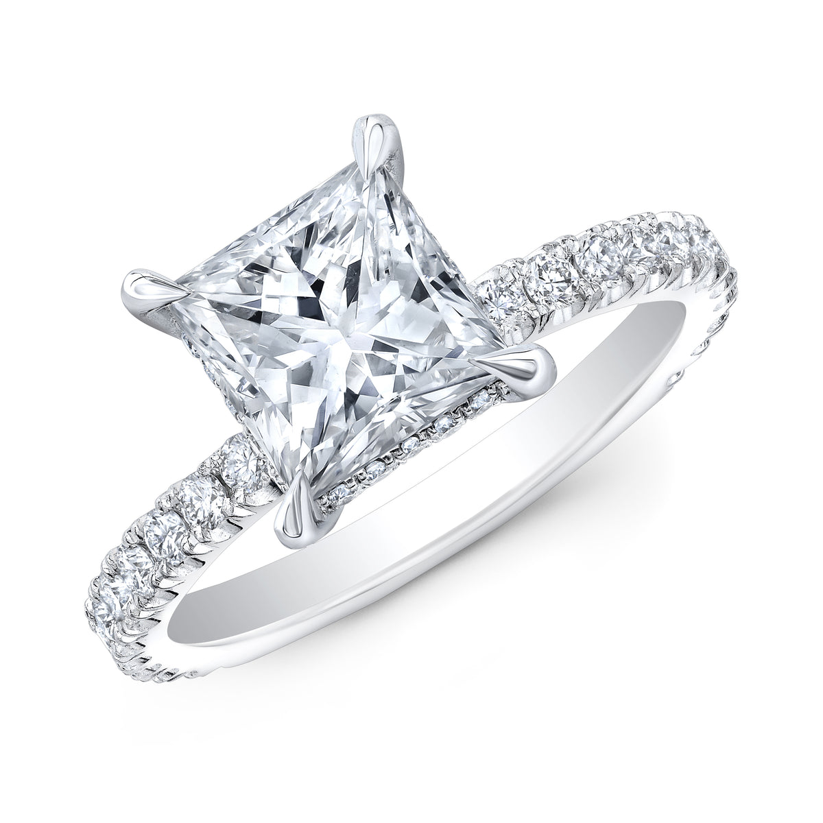 Princess Diamond Engagement Ring With Hidden Halo And Diamond Accents